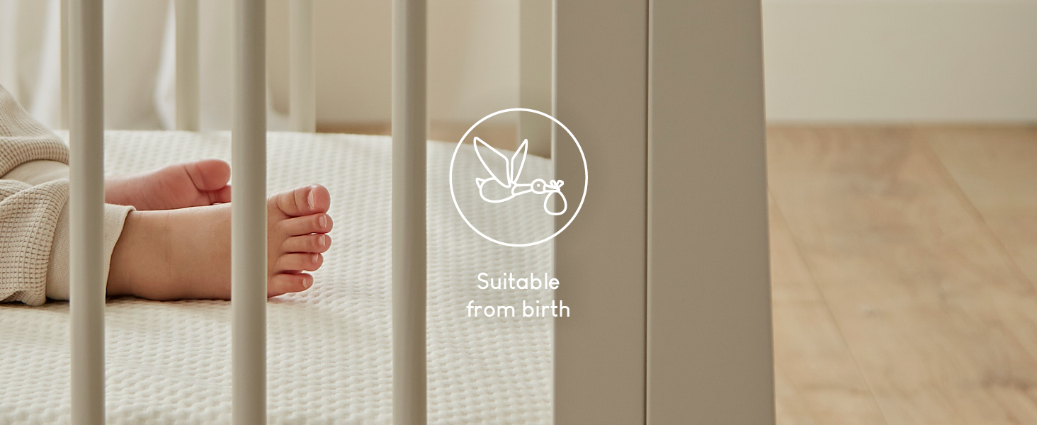 this mattress protectors are suitable from birth and are available in two sizes