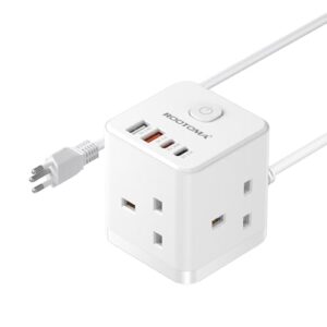 UK to Swiss Plug Adapter with 1.5M Extension Cable 3 Way 4 Fast Charging USB (QC3.0/PD20W) Compact Cube Travel Adapters for UK to Switzerland