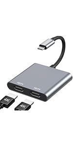 USB C to Dual HDMI Adapter, HDMI Splitter for Dual Monitors 4K@60Hz, Dual HDMI Adapter for 2 Moni...
