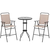 RELAX4LIFE 3PCS Bistro Set, Outdoor Rattan Rocking Sofa Set with Glass Coffee Table & Removable C...