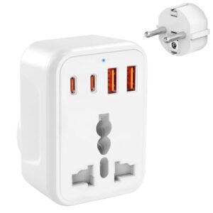 UK to European Plug Adapter with 4 USB Ports(2 USB C)