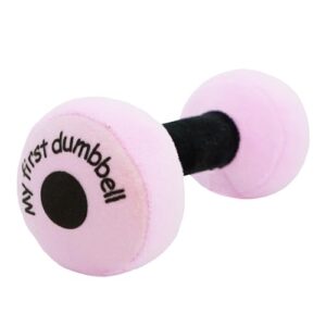 Lullaberry My First Dumbbell - Plush Baby Rattle Toy - Safe Soft Barbell Workout Toy for Infants Boys and Girls - Pink