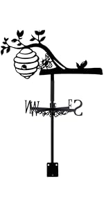 SUPERDANT Branch Honeycomb Weather Vane Bee Weathervanes Black Metal Wind Vanes Animal Weather Va...