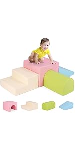 Maxmass Baby Climb and Crawl Foam Play Set, 4Pcs Colorful Toddlers Soft Foam Blocks, Educational ...