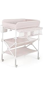 Maxmass Baby Changing Table, Height Adjustable Infant Diaper Changing Station with Wheels, Shelve...