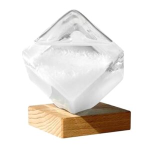 Storm Glass Weather Predictor - Large Cube Weather Forecasting Glass | Storm Glass Weather Predictor Crystal Weather Forecast Bottle Water Cube Model with Wooden Base Desk Ornaments Home ofice Deco