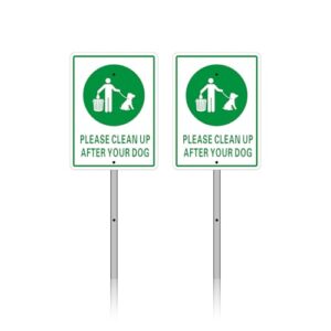 Acuxiaza Clean Up After Dog Sign : 2 Pack No Dog Fouling Signs with Metal Stakes-2 Pre-Drilled Holes 6"x8" Clean Up Dog Poop Sign Rust Free Aluminum Fade Resistant UV Protected & Waterproof