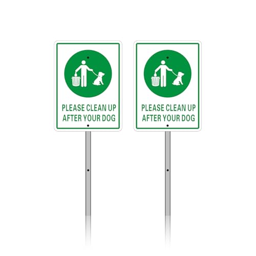 Acuxiaza Clean Up After Dog Sign : 2 Pack No Dog Fouling Signs with Metal Stakes-2 Pre-Drilled Holes 6"x8" Clean Up Dog Poop Sign Rust Free Aluminum Fade Resistant UV Protected & Waterproof