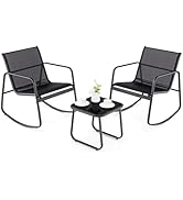 RELAX4LIFE 360° Swivel Rattan Bistro Set, 3PCS Wicker Chair and Table Set with Soft Cushions, 2 S...