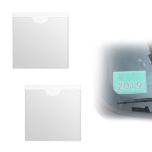 Aestustheri 2 Pack Parking Permit Holder for Car Windscreen - Self-Adhesive Permit Holder - 10.5 x 10.5 cm - Clear Tax Disc Holder for Car Windscreen - Note and Ticket Holder - Car/Van/Caravan Use