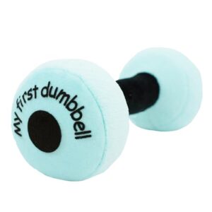 Lullaberry My First Dumbbell - Plush Baby Rattle Toy - Safe Soft Barbell Workout Toy for Infants Boys and Girls - Blue