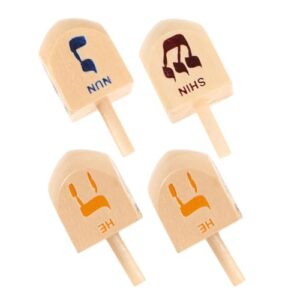 Warmhm 4PCS Hanukkah Wooden Dreidels Hanukkah Spinning Top Wood Spinning Top with Hebrew Letters Wood Spinning Top for Hanukkah Party DIY Projects Crafts