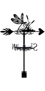 SUPERDANT Dragonfly Weather Vane Dragonfly on Grass Weathervanes Black Metal Wind Vanes Animal We...