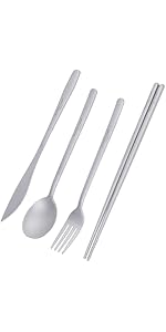 iBasingo Titanium Cutlery Set Camping Outdoor Long Handle Spoon Fork Knife Chopsticks Utility Met...