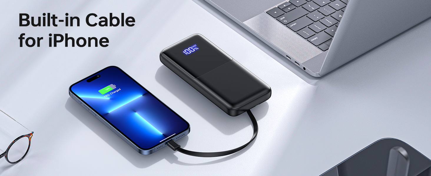Portable Charger with Built-in Cables