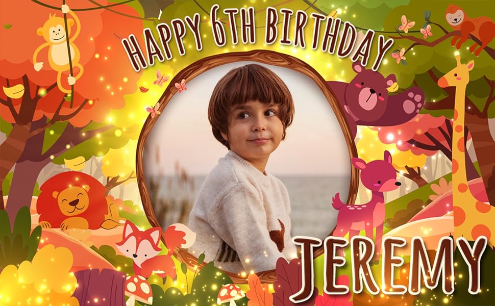 Personalised happy birthday wild animals forest theme kids party banner