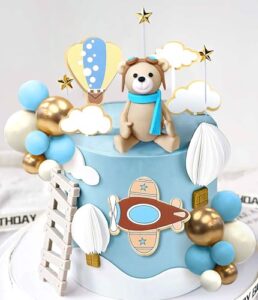 LaVenty Airplane Cake Topper Airplane Cake Decorations Plane Cake Topper for Time Flies 1st Birthday Decorations Airplane Birthday Baby Shower Decorations