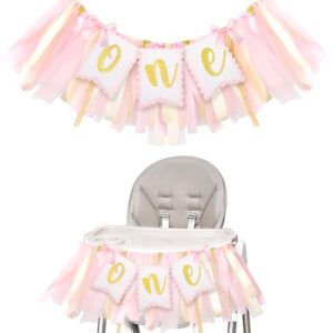 Maxqzin 1st Birthday Girl Highchair Banner First Birthday High Chair Banner Girl 1st Birthday Banner Pink 1st Highchair Garland Decoration One Year Old Birthday Party Decorations Photo Props for Girls