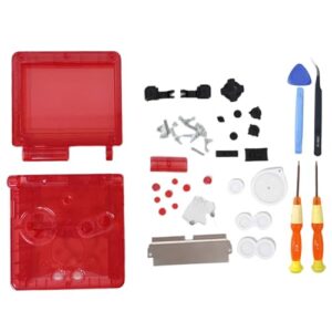 Hzxkqmil Replacement Full Shell Transparent Housing Case Cover with Buttons Screws Kit for Game Boy Advance SP GBA SP Console (Clear Red)
