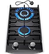 TopStrong Gas Hob 4 Burners, Built-in Black Glass Gas Hob with Wok Burner, 60cm Gas Hob Cooker wi...
