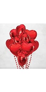 Valentines Decorations Set - 12 Pieces Red Heart Shaped Valentines Balloon with Heart Streamers -...