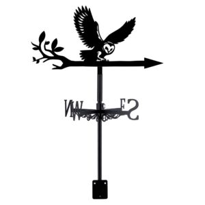 SUPERDANT Owl Weather Vane Owl on Branch Weathervanes Black Metal Wind Vanes Animal Weather Vanes Weathervane Garden Ornament for Farmhouse Garden Outdoor Yard Roof Shed Paddock Decoratio