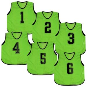 A2Z 4 Kids 6 Pack Training Bibs Sports Vests Comfortable Breathable Practice Number Football Baseball Hockey Cricket Volleyball Rugby Sports Bib for Kids 4-14 Years