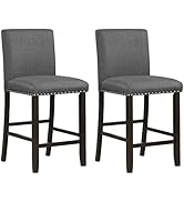 COSTWAY Bar Stools Set of 2, Linen Fabric Upholstered Kitchen Counter Stools with Nailhead Trim D...