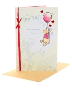 UK Greetings Disney Winnie the Pooh Valentine's Day Card for Wife - Pooh & Floating Balloon Desig