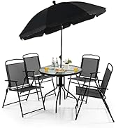 COSTWAY 5-Piece Garden Bar Set, Patio Rattan Bar Table and 4 Bar Stools Set with 2 Storage Shelve...
