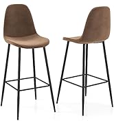 COSTWAY Upholstered Bar Stool Set of 2/4, PU Leather Dining Chairs with Backrest & Footrest, Rubb...