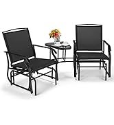 COSTWAY Garden Double Glider Rocking Chairs, 2 Seater Swing Chair Relax Rocker with Middle Glass ...