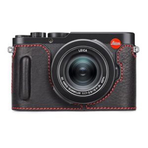 MUZIRI KINOKOO Case for Leica D-LUX 8 Camera - Retro Style Genuine Leather Half Protective Case for Leica D LUX 8/ D-LUX8 Camera - with Opening Bottom and Hand Grip Design - Black Red