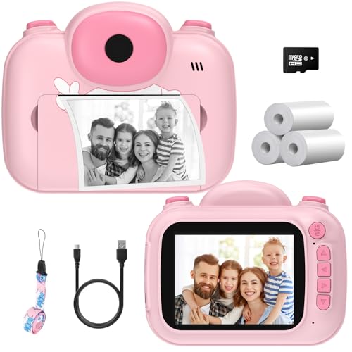 VESWWE Kids Camera Instant Print 3.5 IN Big Screen Instant Camera for Kids 1080P Toddlert Camera Gifts for Boys and Girls Age 3-12 year old(Pink)