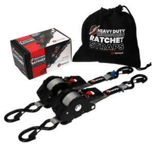 TENSYS Auto-Retract Ratchet Tie Down Straps (2-Pack) – 540kg Max Break Strength