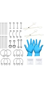 NIUSIMAN Mixed Piercing Kit,Piercing Kits for All Piercings Stainless Steel 14G 16G 18G 20G Nose ...