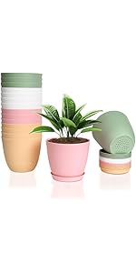 FORAGIFT 16 Pack 15cm Plastic Plant Pots for Indoor Flower Pots, Heavy Duty and Stylish Plant Pot...