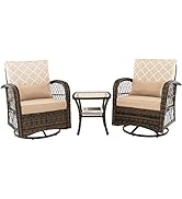 RELAX4LIFE 3PCS Rattan Bistro Set, Acacia Wood Garden Conversation Set with Soft Cushions and Cof...