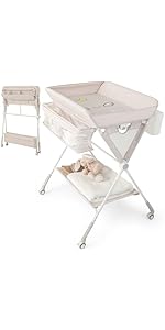 Maxmass Baby Changing Table, Folding Infant Diaper Changing Station with Wheels, Shelf, Storage B...