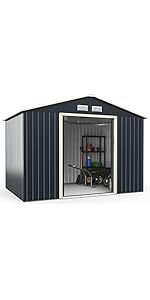 COSTWAY 7’x4’/8’x4’/9’x6’/11’x8’ Metal Storage Shed, Outdoor Lockable Tool Storage Box with 2/4 V...