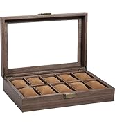 Uten Watch Box with 6 Slots, Watch Case with Real Glass Lid, Wood Grain PU Leather Watch Display ...