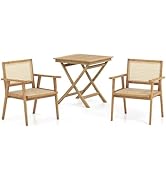 COSTWAY 3-Piece Rattan Garden Furniture Set, String Patio Bistro Set with Tempered Glass Table an...