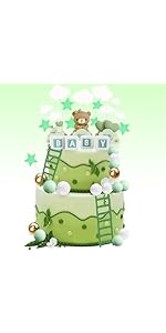 Baby Shower Bear Cake Toppers - 49pcs Green Bear Theme DIY Cake Decorations Bear Train Staircase ...