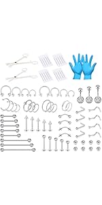 NIUSIMAN Mixed Piercing Kit,Piercing Kits for All Piercings Stainless Steel 14G 16G 18G 20G Nose ...