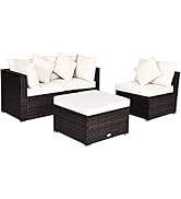 RELAX4LIFE 3 Seater Rattan Garden Corner Sofa Set, Patio Dining Furniture Set with Sofa Chair, Co...