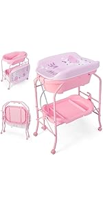 Maxmass 4-in-1 Baby Changing Table, Portable Infant Diaper Care Station with PVC Pad, Bath Tub, S...