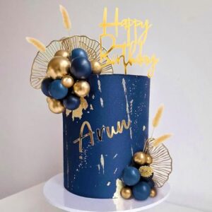 Boho Cake Topper Gold Blue Balls Cake Decorations Palm Leaves Boho Grass for Birthday Wedding Baby Shower Party Decoratio