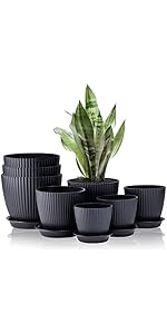 FORAGIFT 8 Pack Plant Pots Indoor, 19/17.5/16.5/16/14/13/11.5/10cm Stripe Grooves Plastic Flower ...