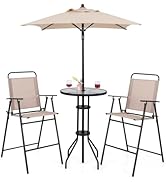 COSTWAY 6 Piece Patio Bistro Set, Garden Dining Furniture Set with 4 Folding Chairs, Tempered Gla...