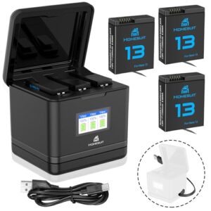 Homesuit Hero 13 Battery 2300mAh and LCD 3-Channel USB Storage Charger for GoPro Hero 13 Black Enduro Rechargeable Battery with Type-C (3-Pack)